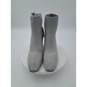 Sanctuary Splendor Silver Metallic Knit Sock Boots Kitten Heel Womens 6M NEW
